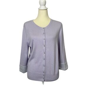 Field Manor Spring Pastel Lavender Silk Blend Cardigan Jeweled Buttons Size L